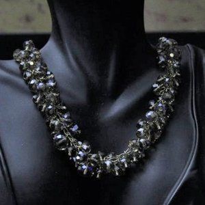 Brown Glass Beaded Faceted Gold Ton Necklace